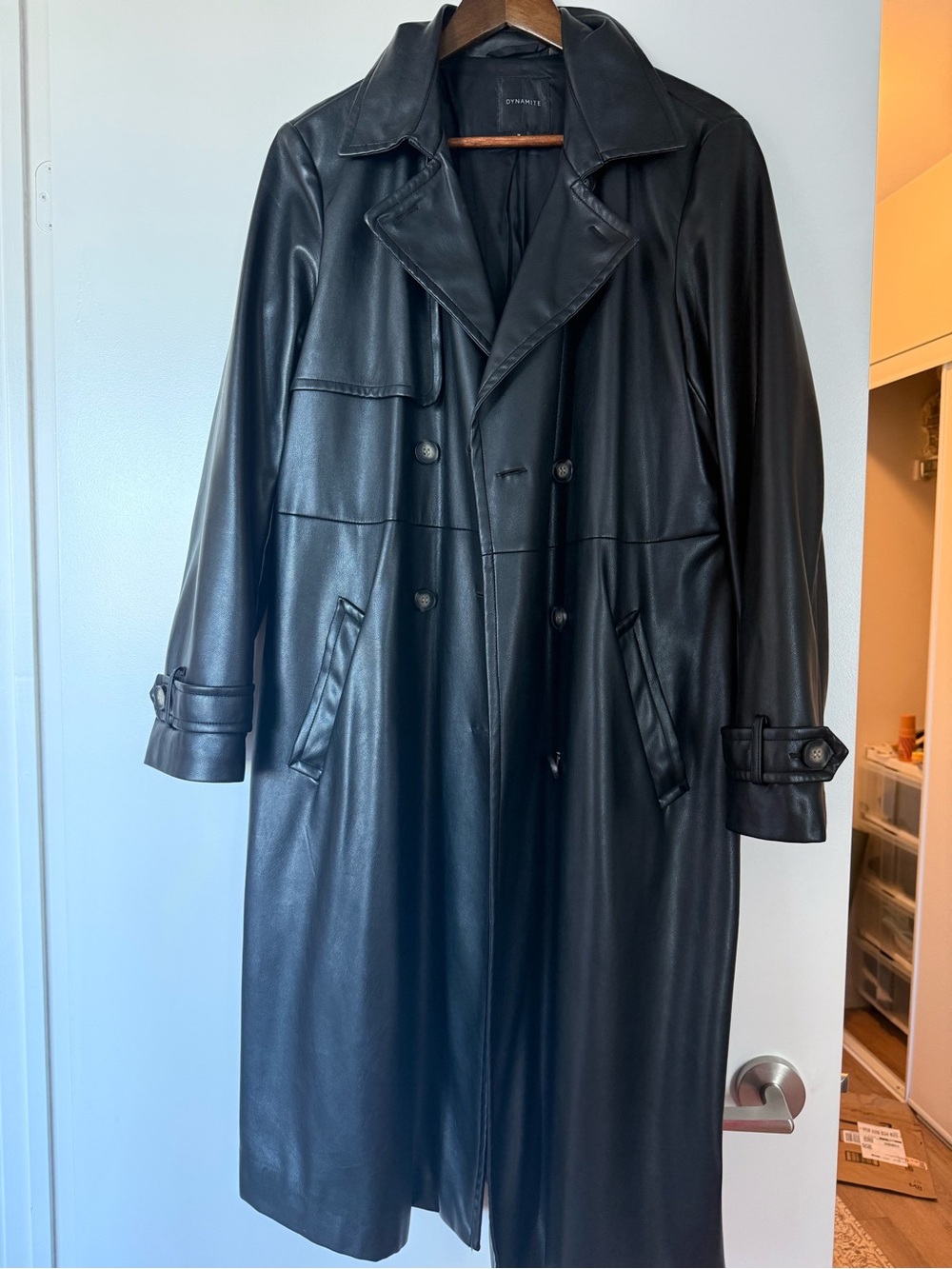 Black faux Leather Trench Coat - Dynamite